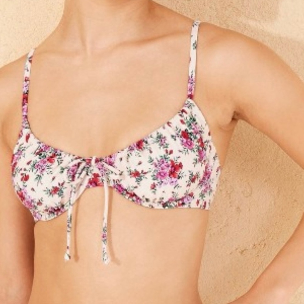 Wild Fable Floral Triangle Bikini Top L NWT Pink White Tie Front